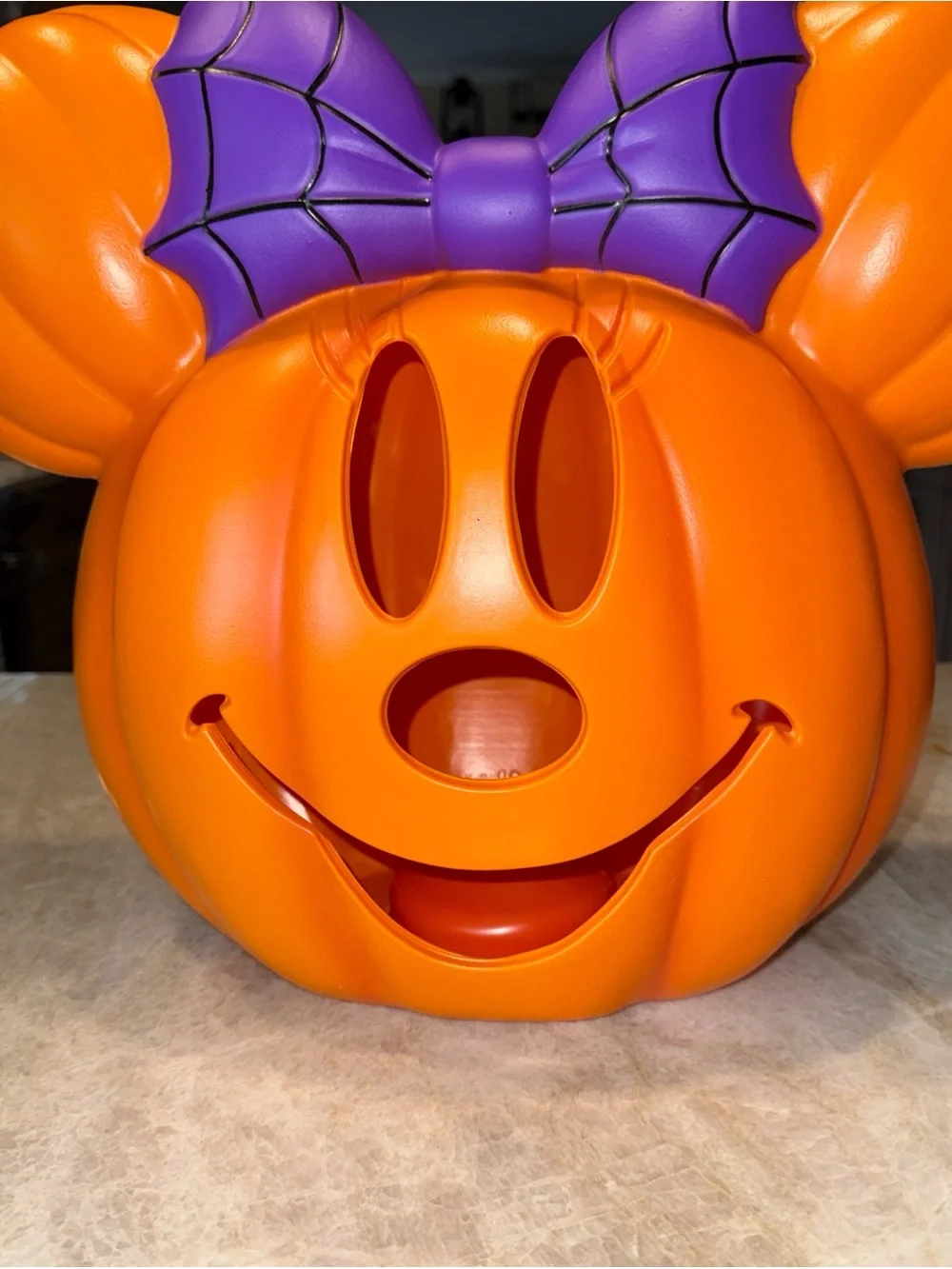 Disney Orange Pumpkin Minnie Jack‑O‑Lantern with Purple Bow